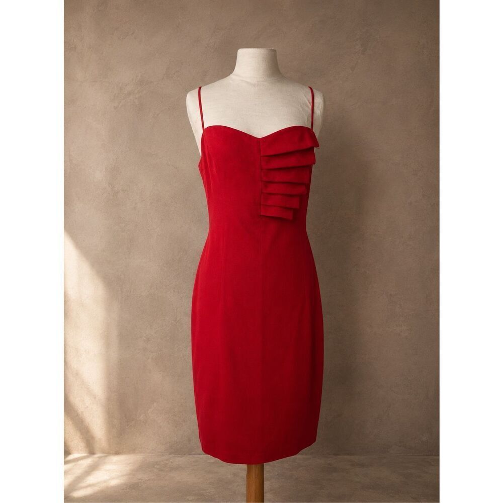 Black Halo Sz 8 Akeno Sheath Dress Red Sweetheart Neckline Cocktail Midi